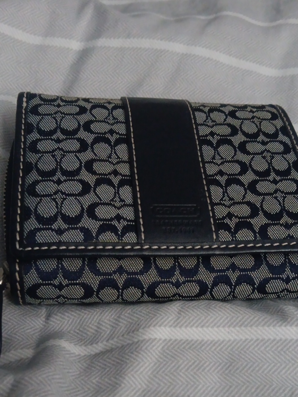 Coach Navy and Cream Signature Canvas Fold Wallet